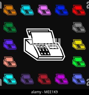 Cash register machine icon sign. Lots of colorful symbols for your design. Vector illustration Stock Vector
