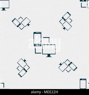 Synchronization sign icon. communicators sync symbol. Data exchange. Seamless pattern with geometric texture. Vector illustration Stock Vector