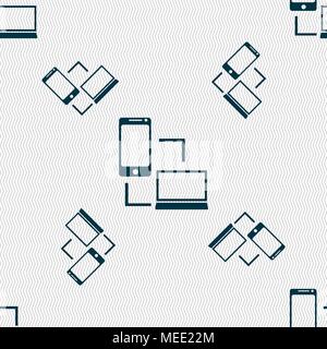 Synchronization sign icon. communicators sync symbol. Data exchange. Seamless pattern with geometric texture. Vector illustration Stock Vector