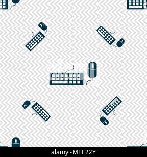 Computer keyboard and mouse Icon. Seamless pattern with geometric texture. Vector illustration Stock Vector
