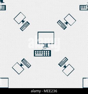 Computer monitor and keyboard Icon. Seamless pattern with geometric texture. Vector illustration Stock Vector