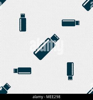 Usb sign icon. Usb flash drive stick symbol. Seamless pattern with geometric texture. Vector illustration Stock Vector