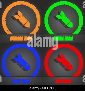 Missile,Rocket weapon  icon symbol. Fashionable modern style. In the orange, green, blue, green design. Vector illustration Stock Vector