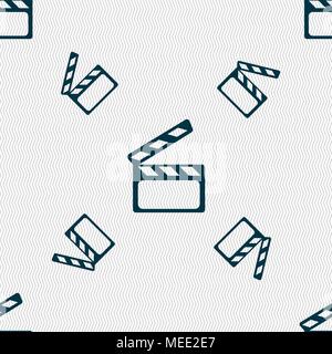 Cinema Clapper  sign icon. Video camera symbol. Seamless pattern with geometric texture. Vector illustration Stock Vector