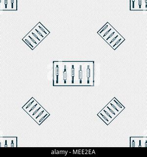 Dj console mix handles and buttons, level icons. Seamless pattern with geometric texture. Vector illustration Stock Vector