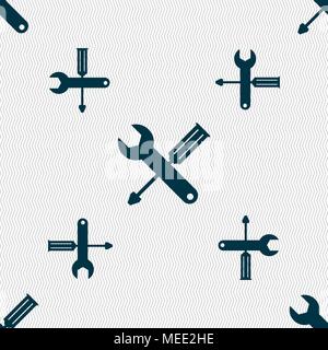 Repair tool sign icon. Service symbol. screwdriver with wrench. Seamless pattern with geometric texture. Vector illustration Stock Vector