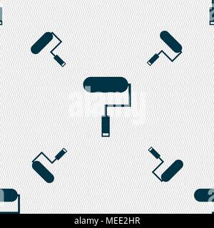 Paint roller sign icon. Painting tool symbol. Seamless pattern with geometric texture. Vector illustration Stock Vector