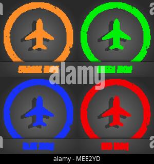 Airplane, Plane, Travel, Flight  icon symbol. Fashionable modern style. In the orange, green, blue, green design. Vector illustration Stock Vector