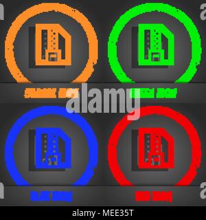Archive file, Download compressed, ZIP zipped  icon symbol. Fashionable modern style. In the orange, green, blue, green design. Vector illustration Stock Vector