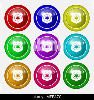 Sheriff, star icon sign. symbol on nine round colourful buttons. Vector illustration Stock Vector