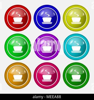 coffee, tea icon sign. symbol on nine round colourful buttons. Vector illustration Stock Vector