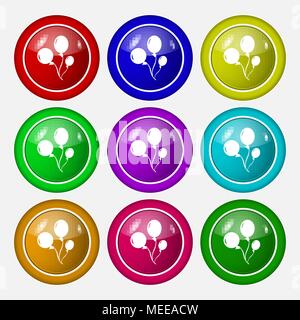 Balloons icon sign. symbol on nine round colourful buttons. Vector illustration Stock Vector