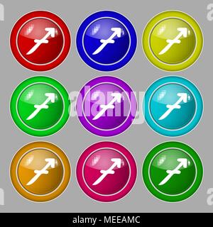 Sagittarius icon sign. symbol on nine round colourful buttons. Vector illustration Stock Vector