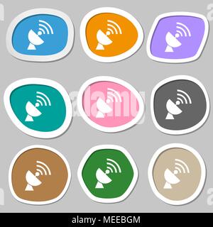 Satellite antenna symbols. Multicolored paper stickers. Vector illustration Stock Vector