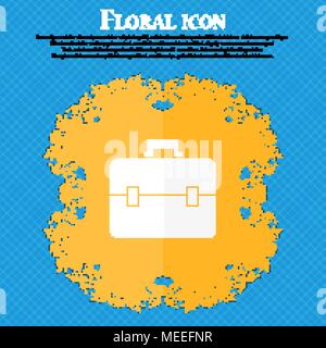 suitcase icon. Floral flat design on a blue abstract background with place for your text. Vector illustration Stock Vector