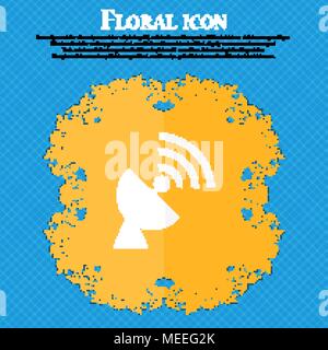Satellite antenna icon. Floral flat design on a blue abstract background with place for your text. Vector illustration Stock Vector