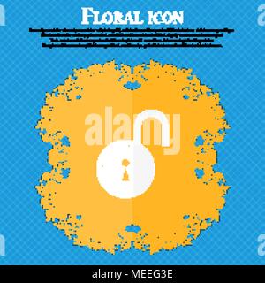 open lock icon. Floral flat design on a blue abstract background with place for your text. Vector illustration Stock Vector