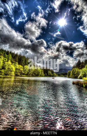 Village of Glencoe, Scotland. Artistic view of the Glencoe Lochan, located on the outskirts of Glencoe village. Stock Photo