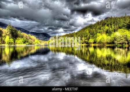 Village of Glencoe, Scotland. Artistic view of the Glencoe Lochan, located on the outskirts of Glencoe village. Stock Photo