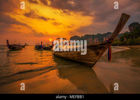 Sunset over Railay Beach at Krabi, Thailand Stock Photo