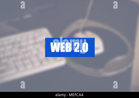Web 2.0 word with business blurring background Stock Photo