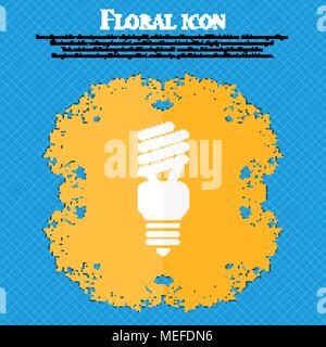 fluorescent lamp icon. Floral flat design on a blue abstract background with place for your text. Vector illustration Stock Vector