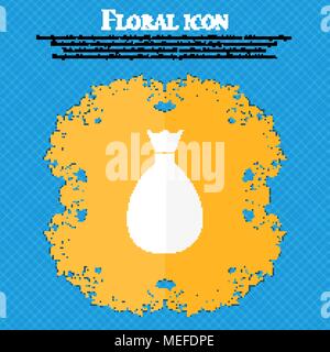 Bag icon. Floral flat design on a blue abstract background with place for your text. Vector illustration Stock Vector