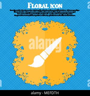 brush icon. Floral flat design on a blue abstract background with place for your text. Vector illustration Stock Vector