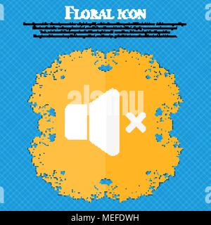 No Volume icon. Floral flat design on a blue abstract background with place for your text. Vector illustration Stock Vector