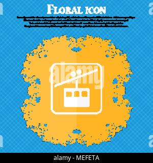 cable car line icon. Floral flat design on a blue abstract background with place for your text. Vector illustration Stock Vector