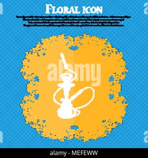 Hookah icon. Floral flat design on a blue abstract background with place for your text. Vector illustration Stock Vector