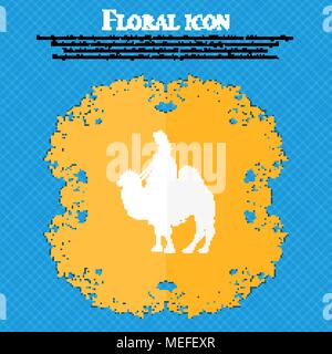 Camel icon. Floral flat design on a blue abstract background with place for your text. Vector illustration Stock Vector
