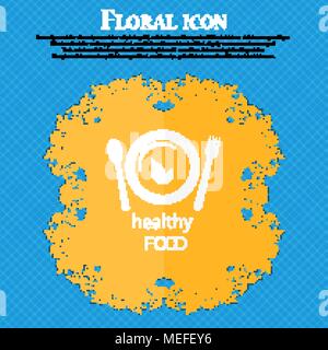 healthy food concept icon. Floral flat design on a blue abstract background with place for your text. Vector illustration Stock Vector