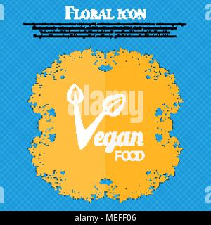 Vegan food graphic design icon. Floral flat design on a blue abstract background with place for your text. Vector illustration Stock Vector