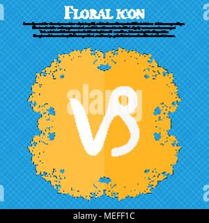 Capricorn icon. Floral flat design on a blue abstract background with place for your text. Vector illustration Stock Vector