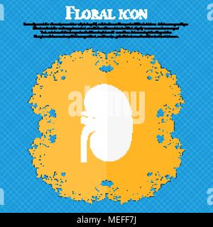 Kidney icon. Floral flat design on a blue abstract background with place for your text. Vector illustration Stock Vector