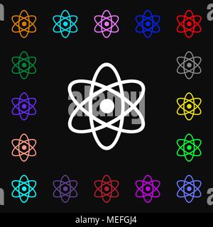 Atom, physics icon sign. Lots of colorful symbols for your design. Vector illustration Stock Vector