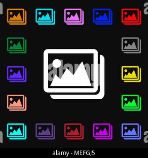 images, jpeg, photograph icon sign. Lots of colorful symbols for your design. Vector illustration Stock Vector