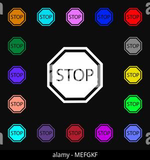 Stop icon sign. Lots of colorful symbols for your design. Vector illustration Stock Vector