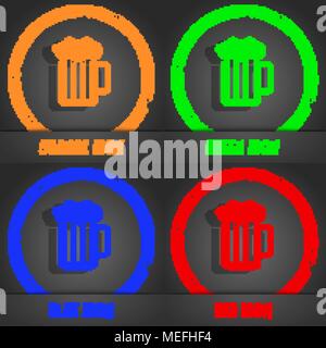 Glass of beer with foam icon. Fashionable modern style. In the orange, green, blue, red design. Vector illustration Stock Vector