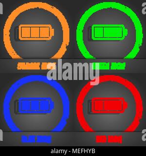 Battery fully charged icon. Fashionable modern style. In the orange, green, blue, red design. Vector illustration Stock Vector