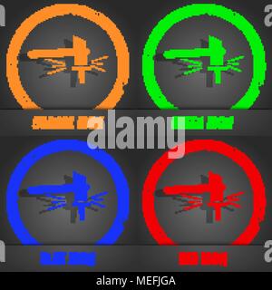 The smithy. Forge and stithy, blacksmith icon. Fashionable modern style. In the orange, green, blue, red design. Vector illustration Stock Vector