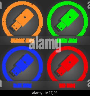 USB flash icon. Fashionable modern style. In the orange, green, blue, red design. Vector illustration Stock Vector