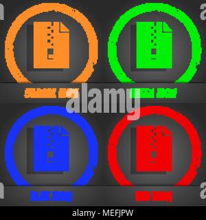 computer zip folder, archive icon. Fashionable modern style. In the orange, green, blue, red design. Vector illustration Stock Vector