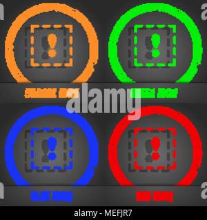 The exclamation point in a square icon. Fashionable modern style. In the orange, green, blue, red design. Vector illustration Stock Vector