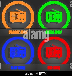 Retro radio icon. Fashionable modern style. In the orange, green, blue, red design. Vector illustration Stock Vector