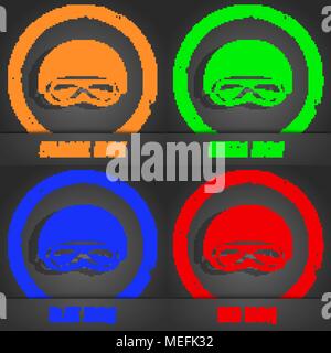 In a ski masks, snowboard ski goggles, diving mask icon. Fashionable modern style. In the orange, green, blue, red design. Vector illustration Stock Vector
