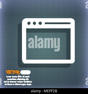 Simple Browser window icon. On the blue-green abstract background with shadow and space for your text. Vector illustration Stock Vector