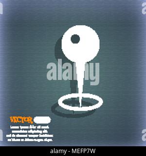 Map pointer icon. On the blue-green abstract background with shadow and space for your text. Vector illustration Stock Vector