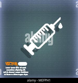 syringe icon. On the blue-green abstract background with shadow and space for your text. Vector illustration Stock Vector